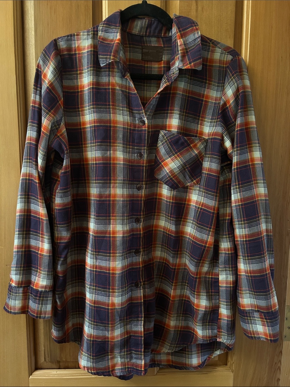 free press Navy and Orange Plaid Button-Down Shirt
